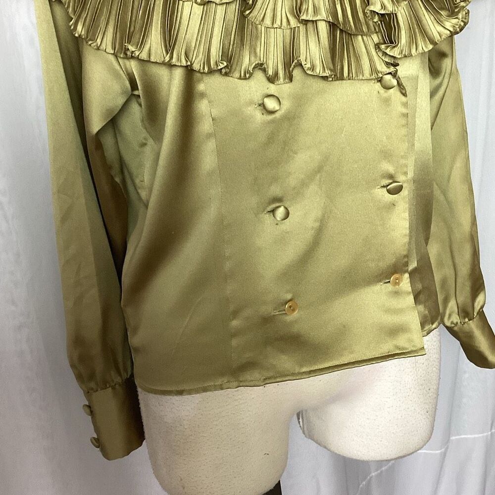 Vintage Classiques Ruffle Blouse 80’s Women’s 6 Olive Green - Picture 5 of 9